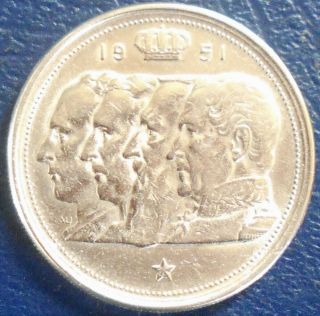 . 835 Silver 1951 Belgium 100 Francs Km 139.  1 5 Kings Dutch Text Grade 706