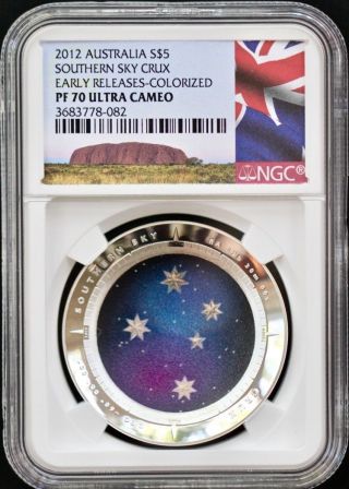 2012 Australia Silver Colorized $5 Southern Sky - Crux Ngcpf70 Early Releases - Rare
