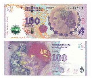 Argentina Note 100 Pesos Eva (2015) Vanoli - Boudou Suffix Y P 358b Unc