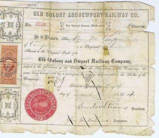 Old Colony And Newport Railway Co Boston Ma 1870 Stock Certificate