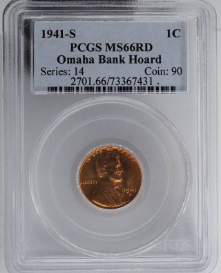 1941 - S Lincoln Cent Pcgs Ms66rd Omaha Bank Hoard