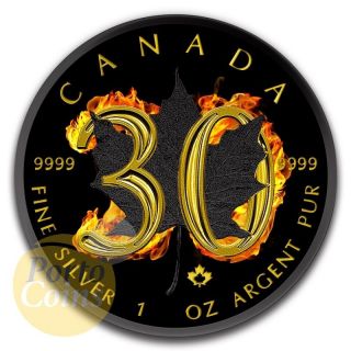 2018 $5 Canada 1 Oz Silver Maple Leaf 30th Anniversary Burning Coin Box &