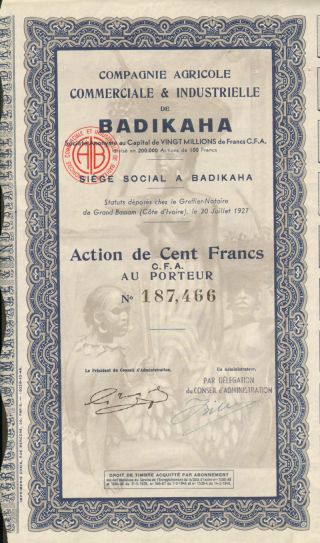 Badikaha Ivory Coast Africa Bond Certificate