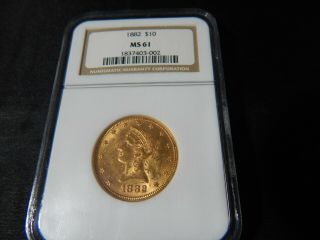 1882 10.  00 Liberty Head Gold Eagle Coin,  Ngc - 61