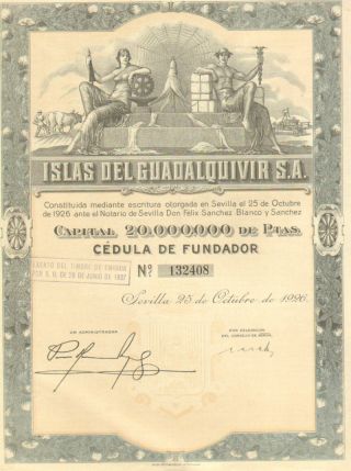 Islands Of Guadalquivir 1926 Seville Spain Islas De Bond Certificate