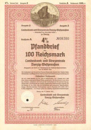 1941 Gdańsk Poland Danzig Germany German Bond Certificate Share
