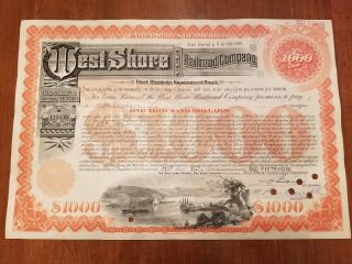West Shore Railroad Company Bond Stock Certificate York Central