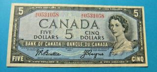 1954 Bank Of Canada 5 Dollar Note - Vf25