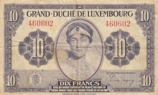 Luxembourg Banknote 10 Frang (1944) Grand Duchess Charlotte B - 326 P - 44