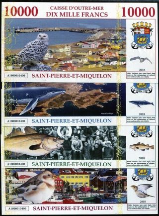 Saint Pierre Miquelon Set 4 1000 2000 5000 10,  000 Fr.  2018 Fantasy Polymer Bird