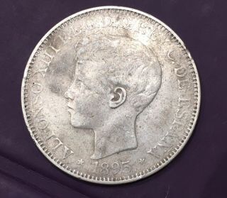 1895 Alfonso Xiii Puerto Rico Silver Peso Au45,
