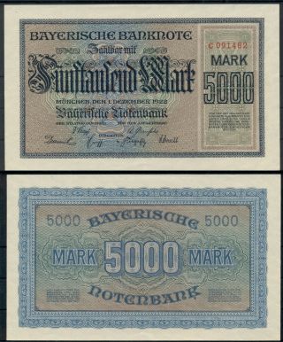 Germany 5000 Mark Bayern Munich Banknote Notgeld 1922 Almost Unc