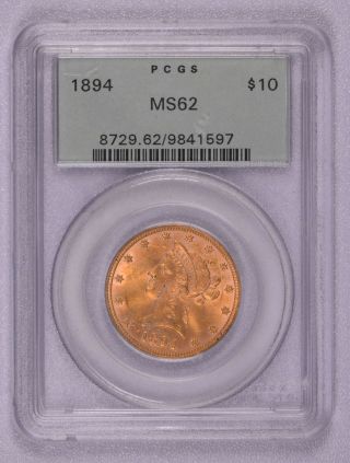 1894 $10 Gold Liberty Head Eagle Gold Coin Pcgs Ms62 Ogh Old Green Label Holder