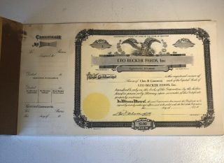 Vintage Blank Stock Certificate Book 50 Certificates Leo Becker Feeds Inc Mt