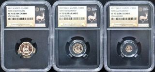 2017 Krugerrand 50th Anniversary Ngc Pf70 3 Coin Set 1/12oz 1/20oz 1/50oz Gold