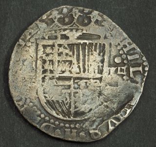 1598,  Kingdom of Spain,  Philip II.  Large Silver 8 Reales Cob Coin.  Seville 2