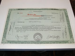 Rocket Jet Engineering Comp.  Stock Certificate1962 Of Calif.  With 3 Revenue Stamps