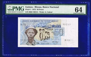 Guinea Bissau 50 Pesos 1975 Unc Pmg64 Choice Uncirculated Cl - 1
