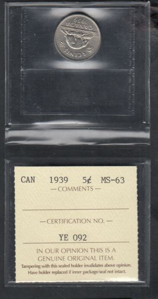1939 Canada Nickel 5 Cents