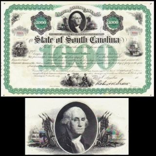 State Of South Carolina Sc 18 - - (unissued) Stock Bond Certificate