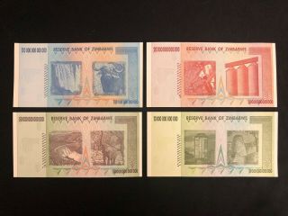 Z$ 10,  20,  50 and 100 Trillion | Uncirculated AA Trillion Z$ Set | 2008 Zimbabwe 2