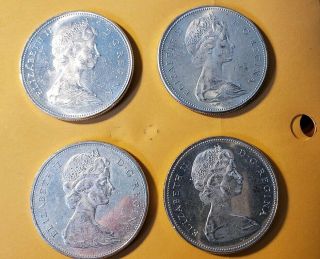 4 - Canadian Silver Dollars Au - Bu All Dates In The 60s 80 Silver.