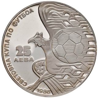 1986 Bulgaria Silver 25 Leva Football World Cup,  No Date Above Eagle,  Rare Proof