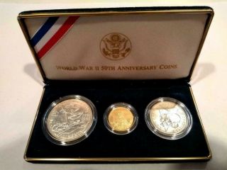 U S 50th Anniversary World War Ll Gold & Silver (3) Coin Set