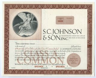 Wisconsin.  S.  C.  Johnson & Son,  Inc. ,  1967 Specimen Stock Certificate