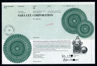 Maryland.  Sara Lee Corp. ,  Ca.  1960 - 1970 Specimen Stock Certificate