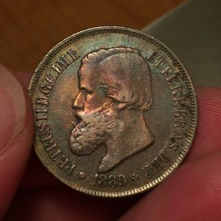 1889 Brazil 500 Reis,  SILVER,  Pedro II,  Last Year,  KM 480,  Neat Toning - VF 3