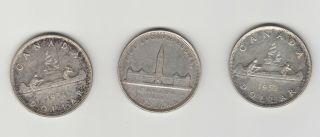 3 Canadian Silver Dollars 1939,  1951,  1952