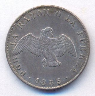 Chile Silver Aguila 20 Centavos 1855 Sobre 4 Rare And Overdate