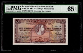 5/ - Shillings 1957 Bermuda / British Administration Pmg 65 Eq Gem Uncirculated