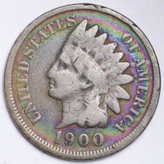 1900 Rainbow Toning Indian Head Small Cent Choice Fine E138 T