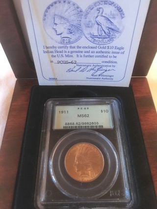 1911 $10 Gold Eagle Indian Head - Ms62 Pcgs