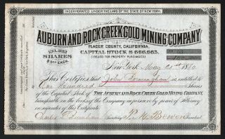 1880 York: Auburn And Rock Creek Gold Mining Company (placer County,  Ca)