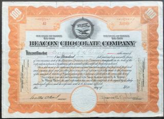 Beacon Chocolate Company Stock 1920.  Boston,  Ma.  Famous Boston Candy Maker 1918