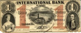 Canada $1 International Bank “red One” Currency Banknote 1858 Au