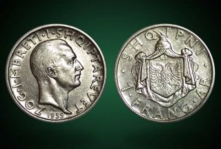 1 Franga Ari.  Silver Coin.  Albania 1935 - No 17