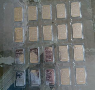Full Sheet Of 20 Johnson Matthey.  999 One Ounce Bars Consecutively Numbered 1 Oz