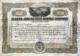 Alaska Juneau Gold Mining Co Stock 1940.  Juneau Gold Belt.  Treadwell Gold Mining