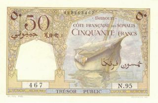 French Somaliland 50 Francs Currency Banknote 1952 Cu
