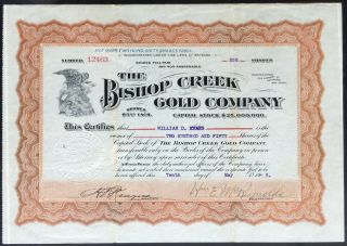 Bishop Creek Gold Co Stock 1909.  Inyo County,  Bishop,  Ca.  Gaylord Wilshire.  Lode