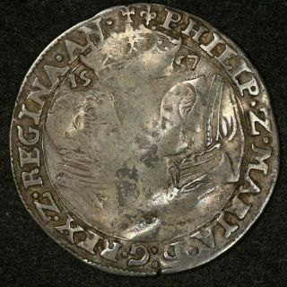 1557 Great Britain 6 Sixpence 6 Philip & Mary English Titles Ex John Jay Pittman