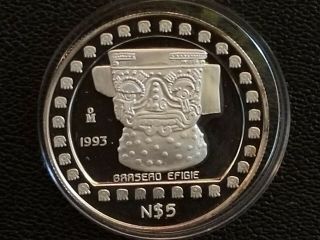 1993 Mexico N$5 Pesos Brasero Efigie Silver Proof - Mark Left - 500 Minted