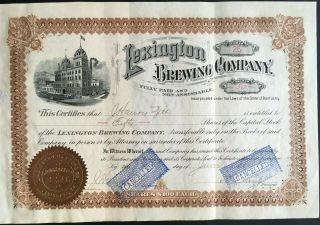 Lexington Brewing Co Stock 1898 Lexington,  Ky.  Great History.  Brewer Henry Zitt