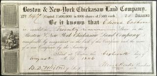 Boston & - York Chickasaw Land Co Stock 1846.  Chickasaw Indian Land Co.  Rare