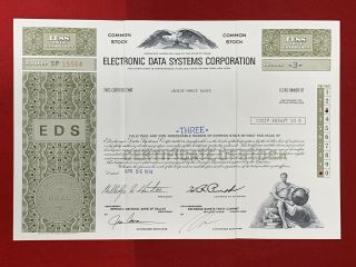 Vintage 1974 Stock Certificate Electronic Data Systems Corporation - Ross Perot