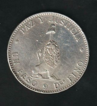 Paraguay 1 Peso 1889,  Silver Very